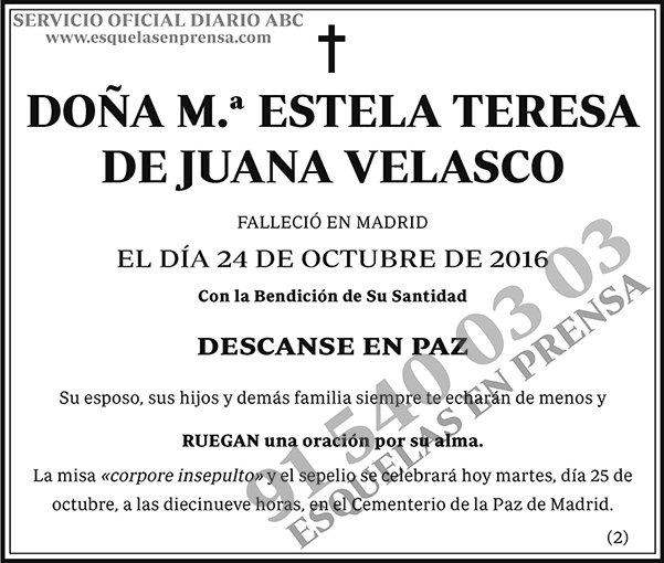 M.ª Estela Teresa de Juana Velasco
